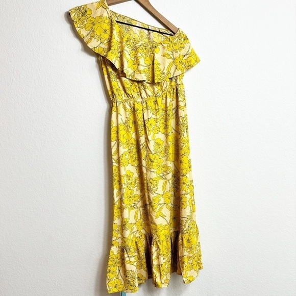 CUPSHE YELLOW FLORAL PRINT ONE  SHOULDER WOMEN SUMMER DRESS SIZE XS BRAND NEW - Picture 7 of 11